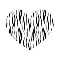 Heart with tiger print texture. Abstract design element with wild animal tiger stripes skin pattern. Vector black and Royalty Free Stock Photo