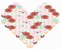 A heart of tightly packed donuts for a particularly sweet gift for him or her. Valentine`s Day