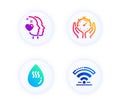 Heart, Timer and Hot water icons set. Wifi sign. Love head, Deadline management, Aqua drop. Wireless internet. Vector Royalty Free Stock Photo