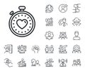 Heart in Timer line icon. Love symbol. Specialist, doctor and job competition. Vector