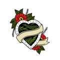 Heart traditional tattoo flash, vector illustration