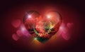 Heart transparent glass and red rose lowpoly style on heart bokeh background with Valentine`s day concept, vector background