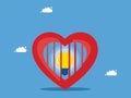 heart trapped the light bulb. Lack of freedom of thought. vector illustration