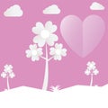 Heart tree cut pink paper love valentine day with clouds. Vector Royalty Free Stock Photo