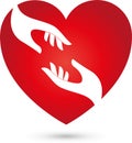 Heart and two hands, helper and love logo