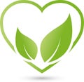 Heart and two leaves, nature and vegan logo Royalty Free Stock Photo