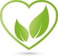 Heart and two leaves, nature and vegan logo Royalty Free Stock Photo