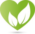 Heart and two leaves, nature and vegan logo Royalty Free Stock Photo