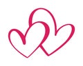 Heart two love sign. Icon on white background. Romantic symbol linked, join, passion and wedding. Template for t shirt