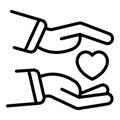 Heart between two palms icon, outline style