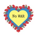 Heart Ukraine blue yellow witch red poppy. No WAR. Save Ukraine, flag of Ukraine and a wreath of red poppies on the head