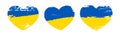 Heart Ukraine flag set isolated white background. Grunge hand draw pattern, stylized texture design. Symbol love, help Royalty Free Stock Photo