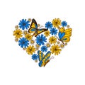 Heart in Ukrainian flag yellow and blue colors. Against the war concept. Stand with Ukraine design. Hand drawn vector Royalty Free Stock Photo