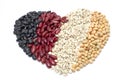 The heart of varieties of beans on white background, Job Tear, S