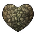 Heart vector background. Abstract coffee beans love illustration. Royalty Free Stock Photo
