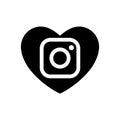 Heart vector black icon dedicated to social Instagram network. Media sign isolated camera lens, love symbol. Valentines day flat