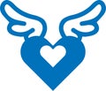 Heart vector icon, Love icon, Love wings blue vector icon.