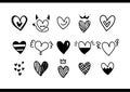 Hearts icon vector. Symbol of love. Cartoon cute hand-drawn set. Hearts shape silhouette black graphic on white background. Royalty Free Stock Photo