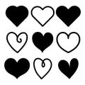 Heart vector. Love icon of black hearts scribble. Hand drawn cartoon design isolated on white background. Elements for Valentines. Royalty Free Stock Photo