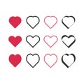 Heart vector. Set of hearts icon Red and Black Outline on white background. Royalty Free Stock Photo