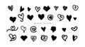 Heart vector. Set of love icon black hearts scribble. Hand-drawn cartoon cute doodle design isolated on white background. Royalty Free Stock Photo