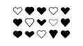 Heart vector. Set of love icons black hearts shape. Hand drawn cartoon design isolated on white background.  Elements. Royalty Free Stock Photo