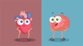 Heart Versus Brain Vector Cartoon Illustration