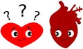 Heart versus real human heart cartoon illustration