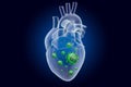 Heart with virus, ghost light effect, x-ray hologram. 3D rendering Royalty Free Stock Photo