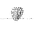 Heart vs brain continuous line drawing concept