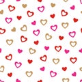 Heart wallpaper. Hand drawn hearts seamless pattern. Valentines day wrapping paper. Bright doodle heart confetti Royalty Free Stock Photo