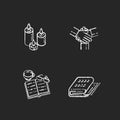 Heart-warming style chalk white icons set on black background