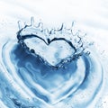 Heart from water splash with bubbles on blue water background Royalty Free Stock Photo