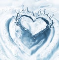 Heart from water splash with bubbles on blue water background Royalty Free Stock Photo