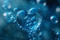 Heart from water splash with bubbles in clean fresh blue water. Save the water, World Water Day Royalty Free Stock Photo