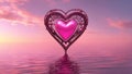 heart in the water steampunk, Isolated pink heart above a reflective sea. Metaphor for reflection Royalty Free Stock Photo