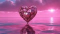 heart in the water a steampunk, Isolated pink heart above a reflective sea. Metaphor for reflection Royalty Free Stock Photo