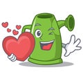 With heart watering can character cartoon