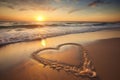 Heart waves with sunset view on beach sand. Generate ai Royalty Free Stock Photo