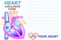 Heart wellness care related words icon in snow white backgrund