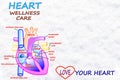 Heart wellness care words in snow white backgrund