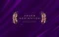 Award nomination - design template. Golden branches on a purple cloth background. Award sign with golden leaves.