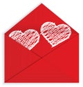 Heart white crayon inside envelope vector