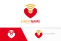 Heart and wifi logo combination. Love signal logotype design template.