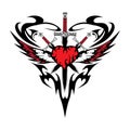 Heart wing sword tattoo abstraction black red love