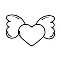 Heart winged decoration pop art comic style, line icon Royalty Free Stock Photo