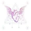 Heart with wings, boho color dotwork tattoo. Royalty Free Stock Photo