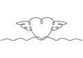 Heart with wings, continuous one line drawing. Simplicity hand drawn, symbol of love. Good for valentine`s day banner greeting