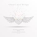 Heart and wings digitally drawn low poly wire frame. Royalty Free Stock Photo