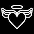 Heart with wings and halo on top vector icon. Black and white love illustration. Outline linear icon of heart. Royalty Free Stock Photo